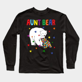 Cute Aunt Bear Autism Awareness Month Familys Long Sleeve T-Shirt